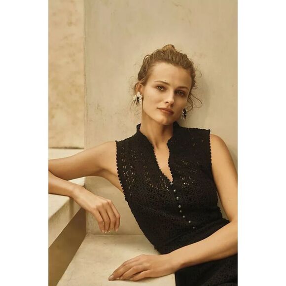 ANTHROPOLOGIE BLACK CROCHET LACE EVELYN MIDI DRESS BY MEADOW RUE Size 2 - Picture 4 of 9